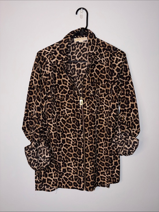 Michael Kors Jackets & Blazers - Michael Kors Leopard Print Zip-Front Shirt - Brown/Black M